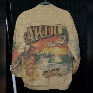 Men's Akoo Jacket Tropical Print Vintage Style Aviator 'Rich In Pleasures' Large